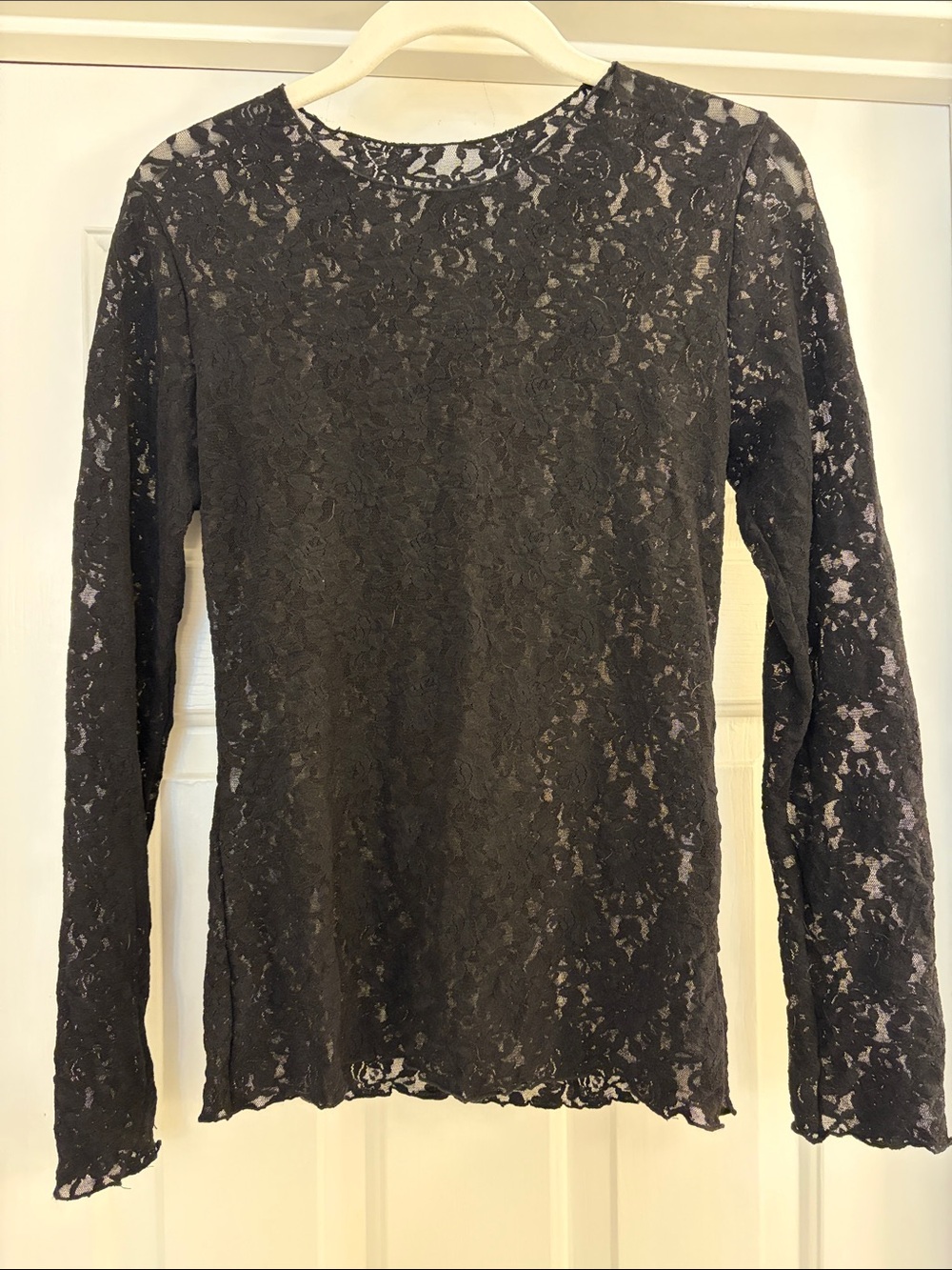 Anthropologie Black Sheer Lace Long-Sleeve Tee